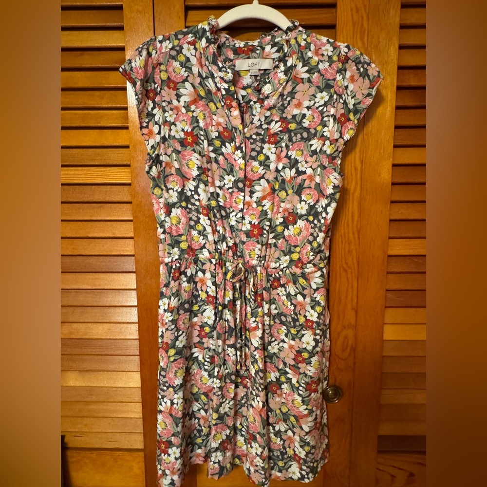 LOFT Floral Ruffle Drawstring Dress - Picture 4 of 8